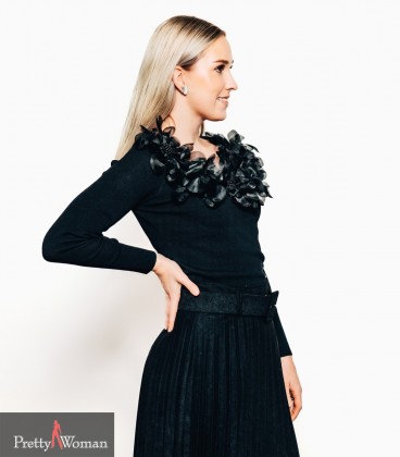 3206Kootud topp ees lilled-must