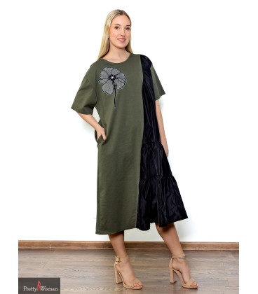 7838Lillega kleit- must/roheline
