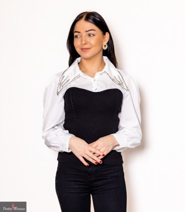 1180Topp-must, valge kraega