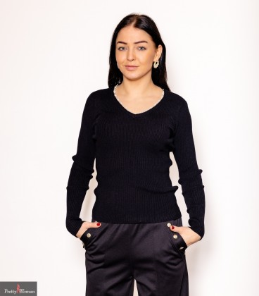 3006 Džemper, kaeluses p&auml;rlid-must