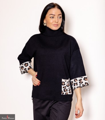 3041 Džemper, leopardi mustriline tasku-must